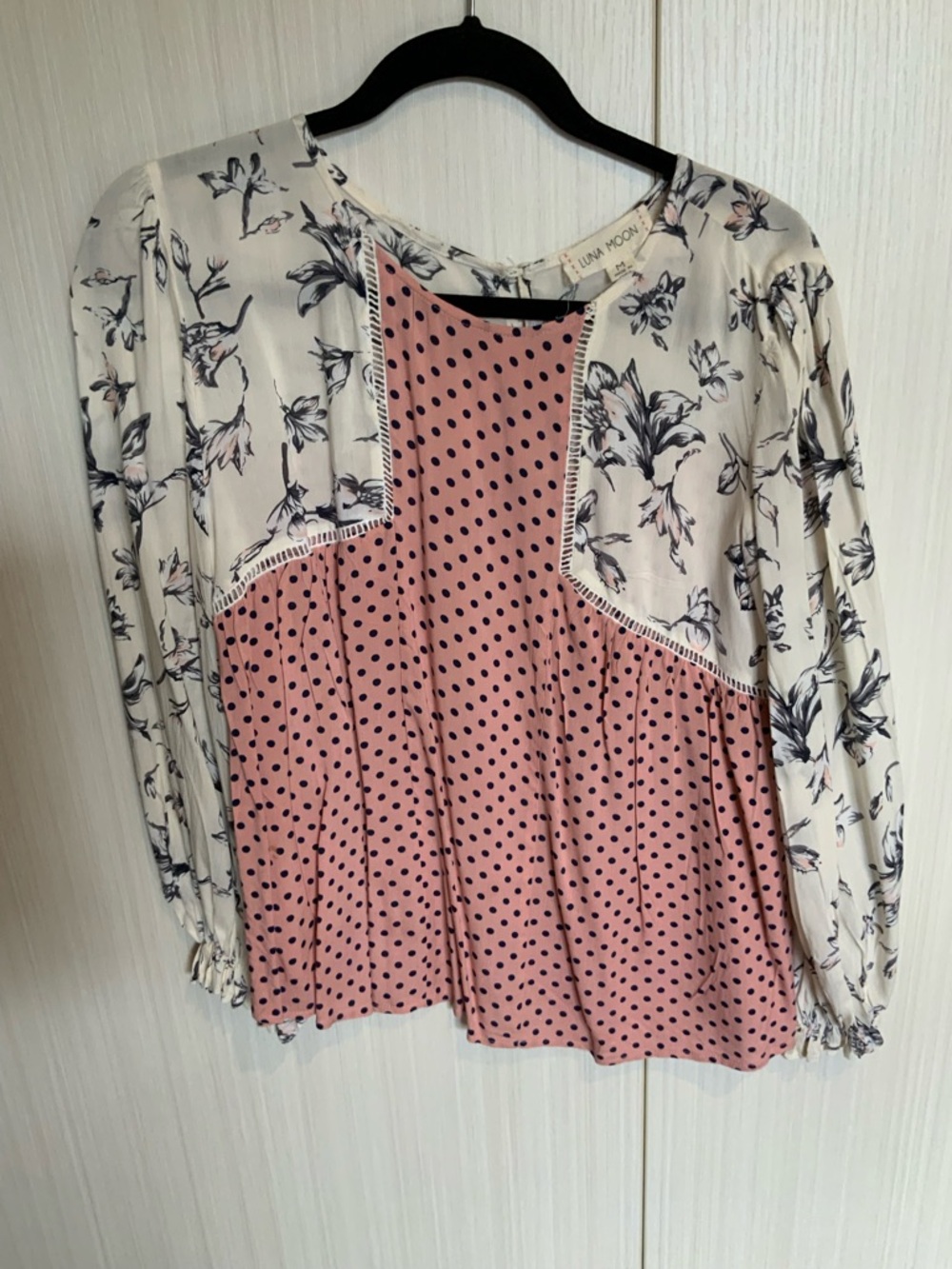 Luna Moon Pink Polka Dot & Floral Mix Blouse